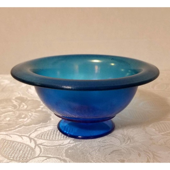 Fenton Celeste Blue Stretched Carnival Glass Candy Dish - Picture 1 of 8